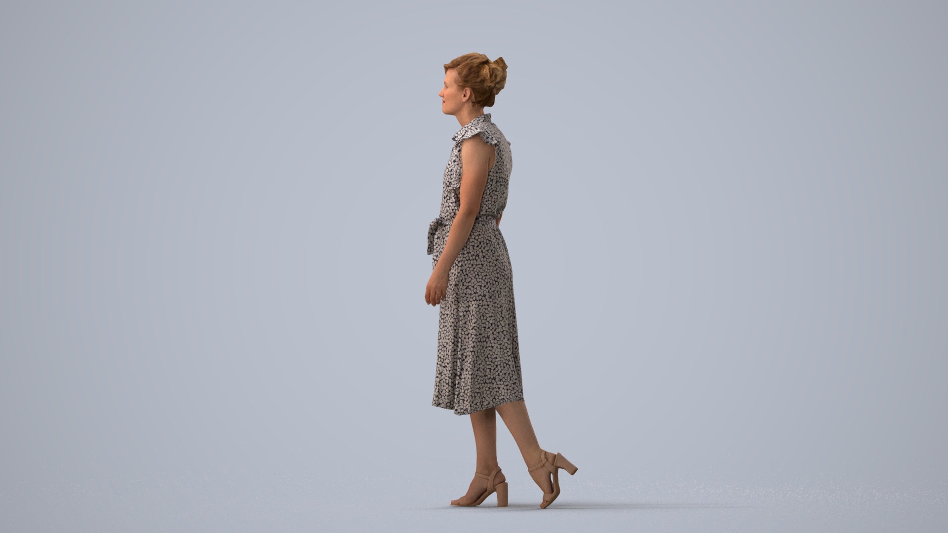 scanned 3D woman business walking, photogrammetry people for Enscape and V-Ray, three-quarter view render