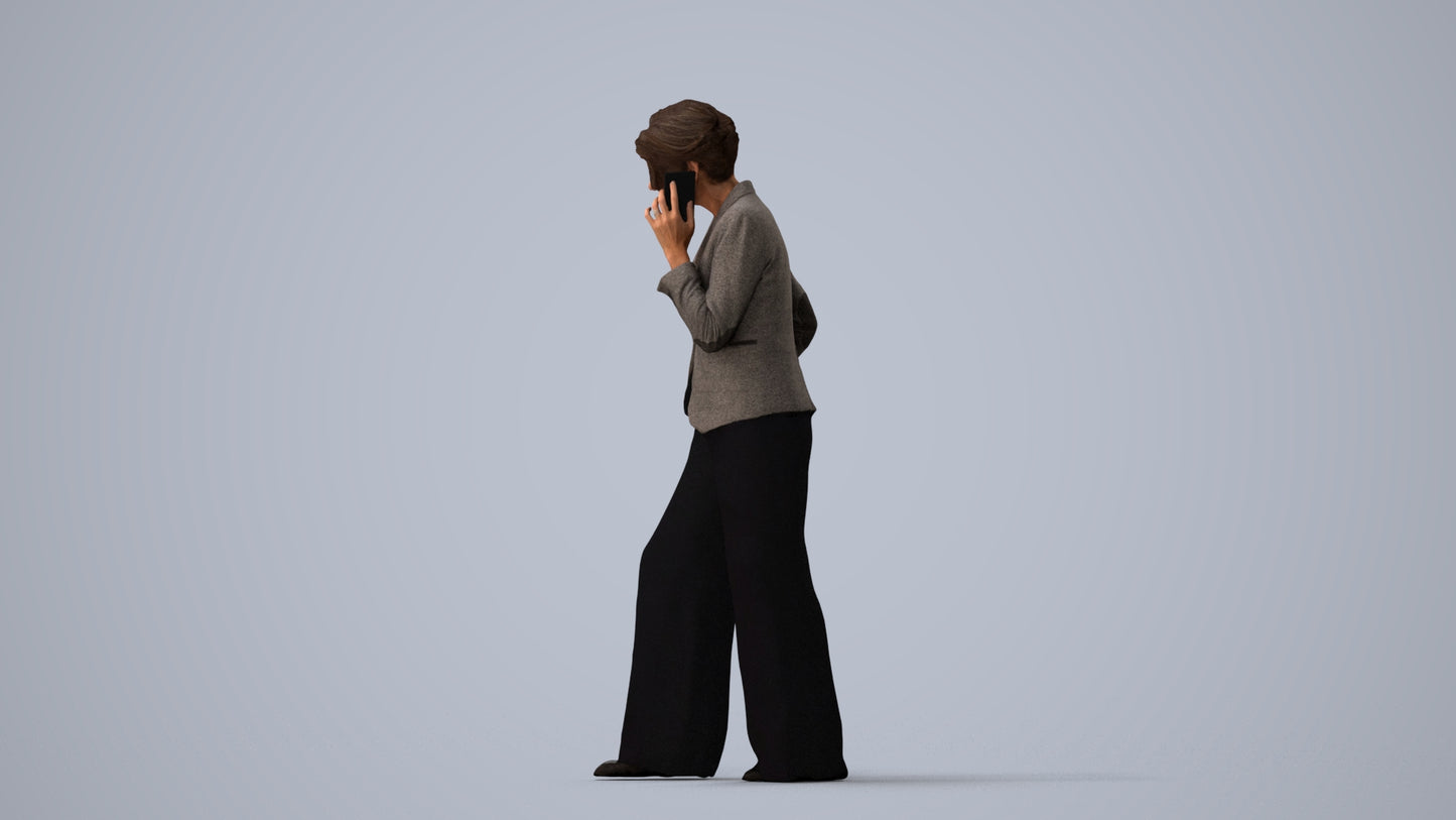 3D human model woman business, photogrammetry scanned person for archviz, three-quarter view render