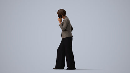 3D human model woman business, photogrammetry scanned person for archviz, three-quarter view render