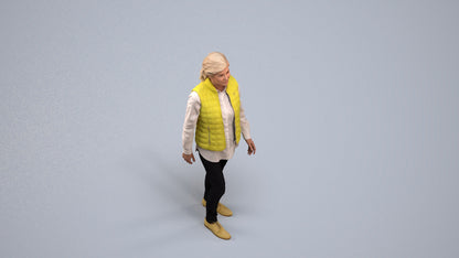 realistic 3D senior woman casual walking, scanned archviz people for Blender and 3ds Max, back view render
