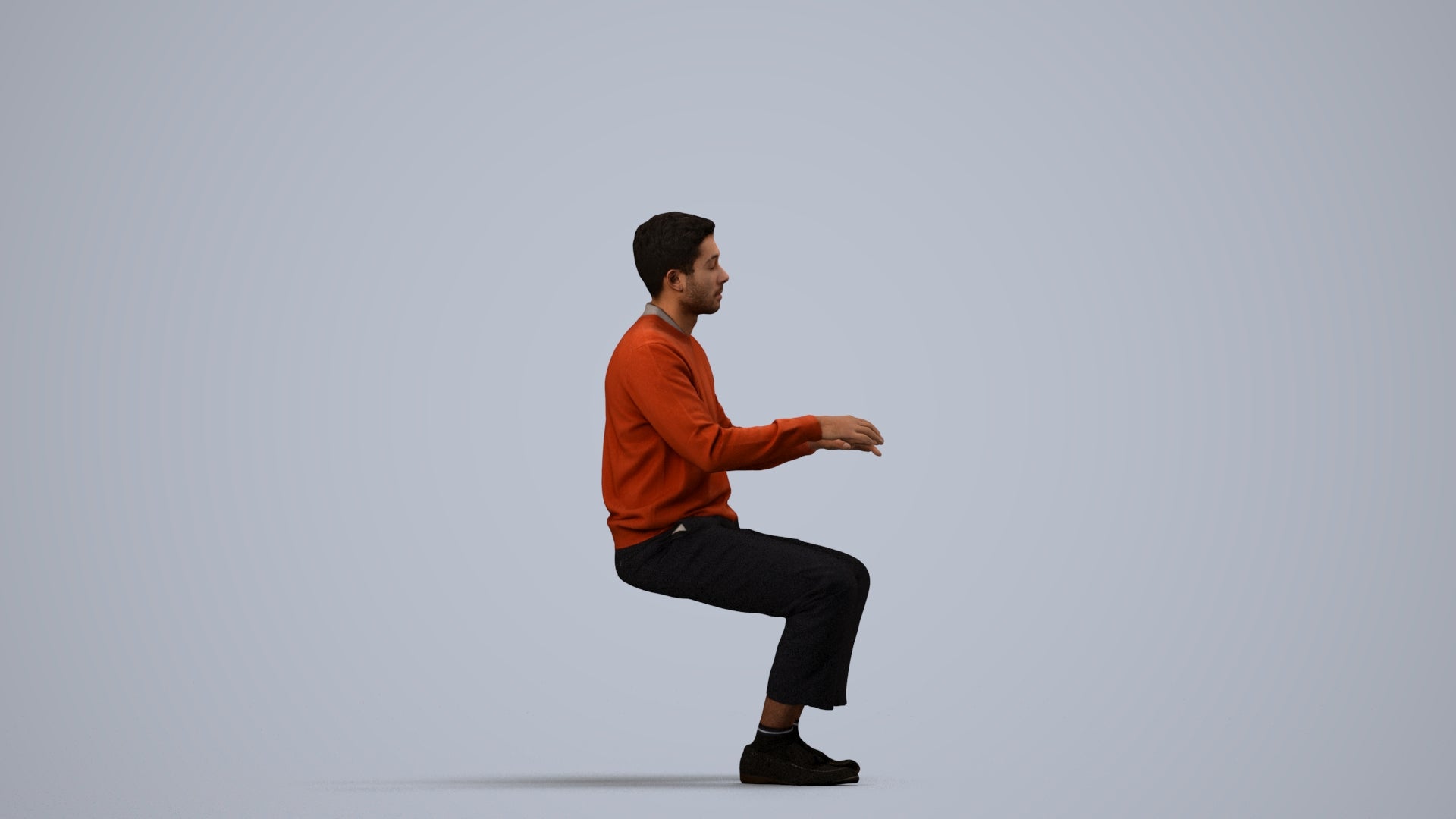 realistic 3D people man casual sitting, render-ready for V-Ray and Corona, FBX OBJ, side view render