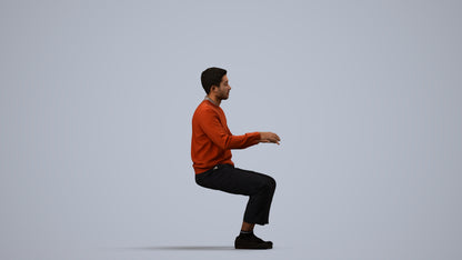 realistic 3D people man casual sitting, render-ready for V-Ray and Corona, FBX OBJ, side view render