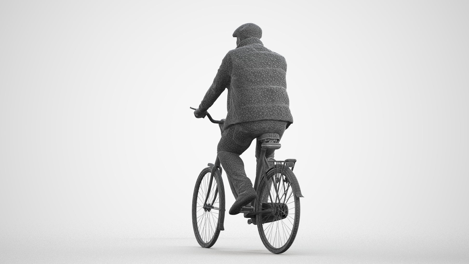3D people model man casual cycling, scanned human for 3ds Max rendering, wireframe front view