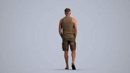3D human model man casual walking, photogrammetry scanned person for archviz, front view render