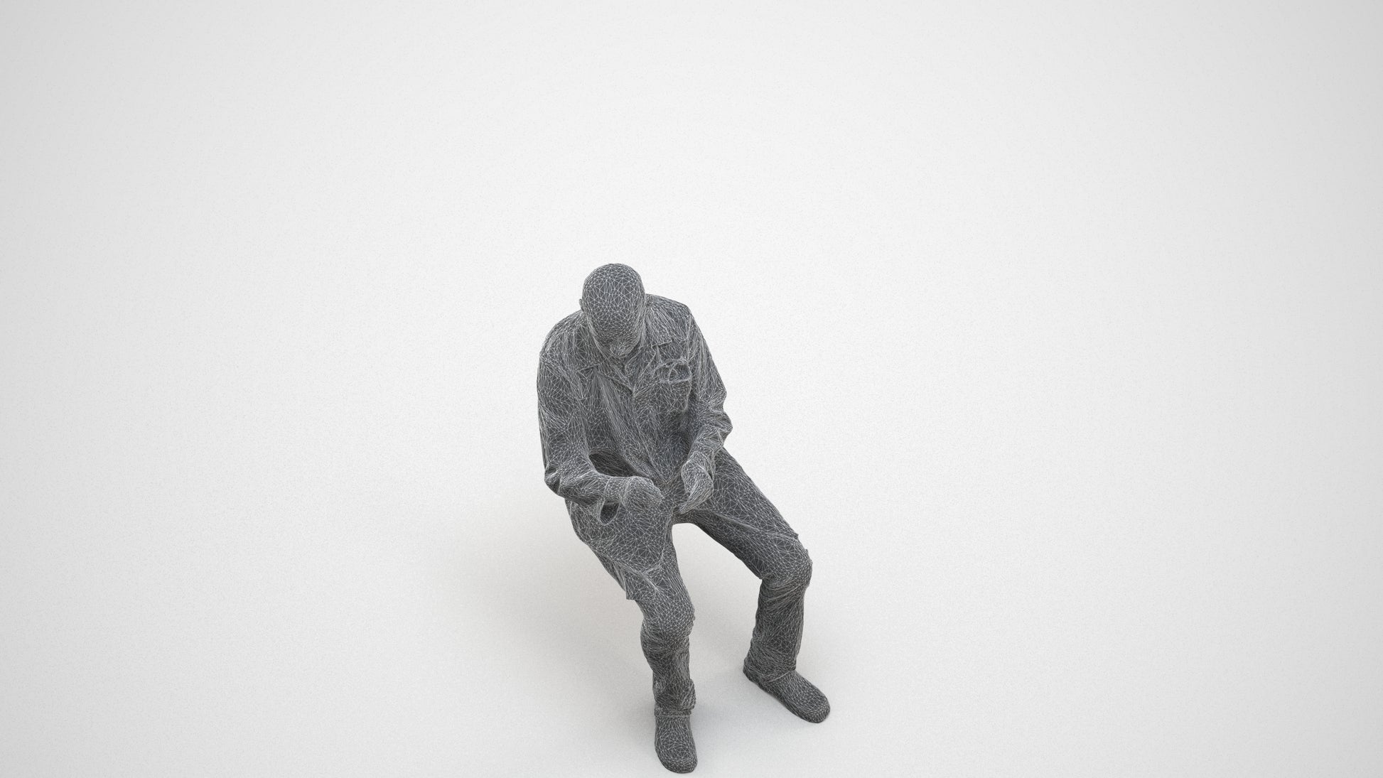 3D people model senior man medical, scanned human for 3ds Max rendering, wireframe three-quarter view
