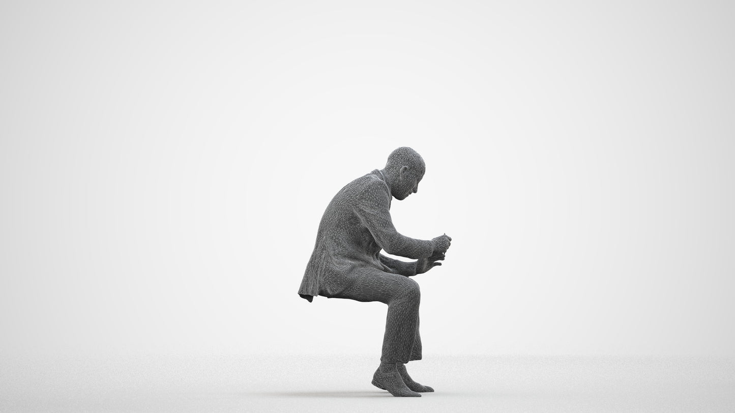 scanned 3D man business, photogrammetry people for Enscape and V-Ray, wireframe side view