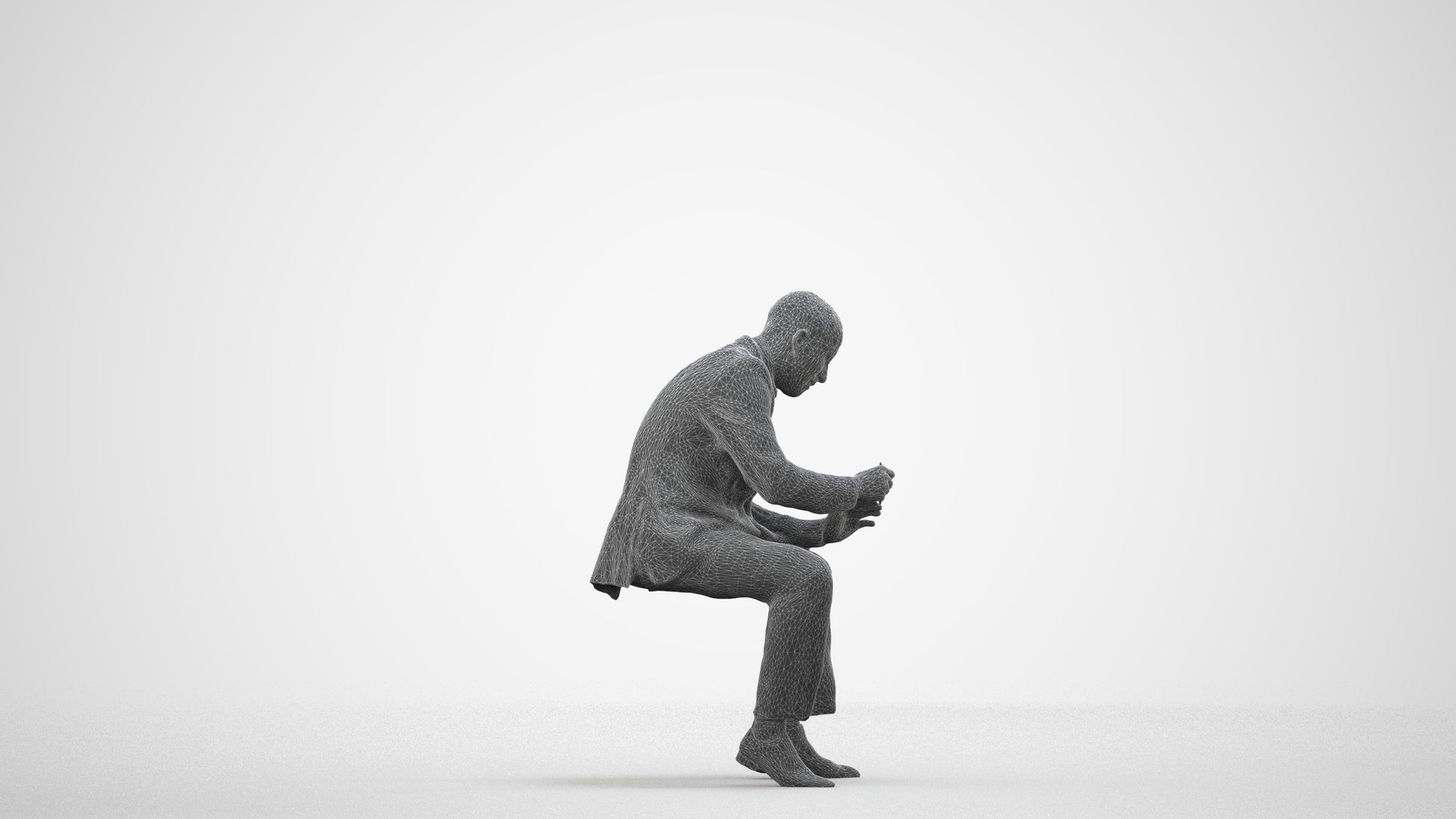 scanned 3D man business, photogrammetry people for Enscape and V-Ray, wireframe side view