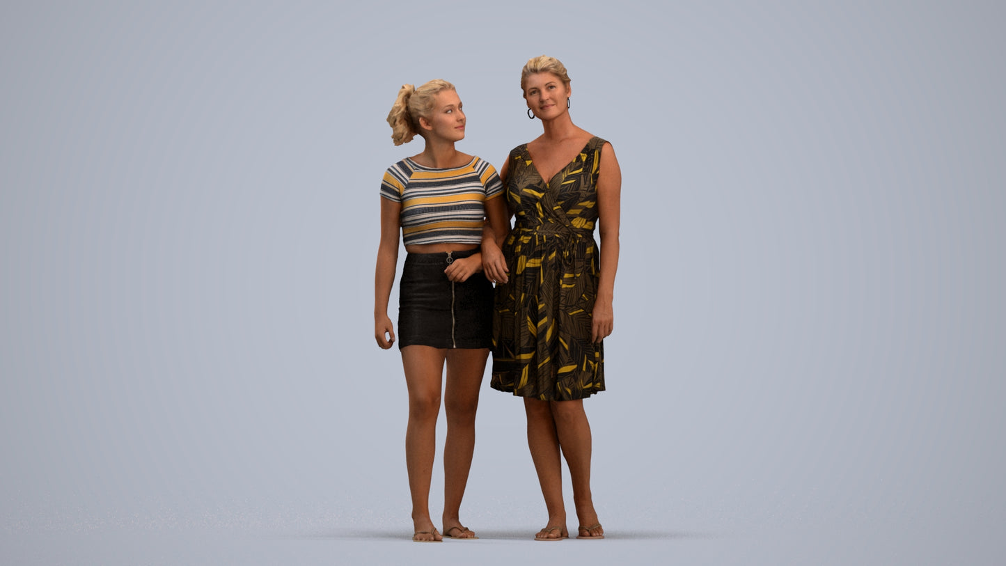 3D people model woman casual couple, scanned human for 3ds Max rendering, standing pose render