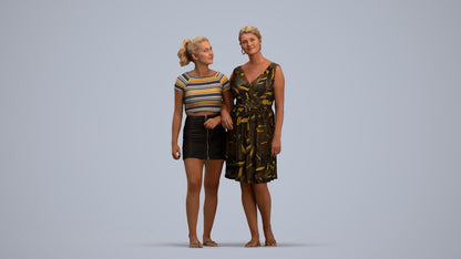 3D people model woman casual couple, scanned human for 3ds Max rendering, standing pose render