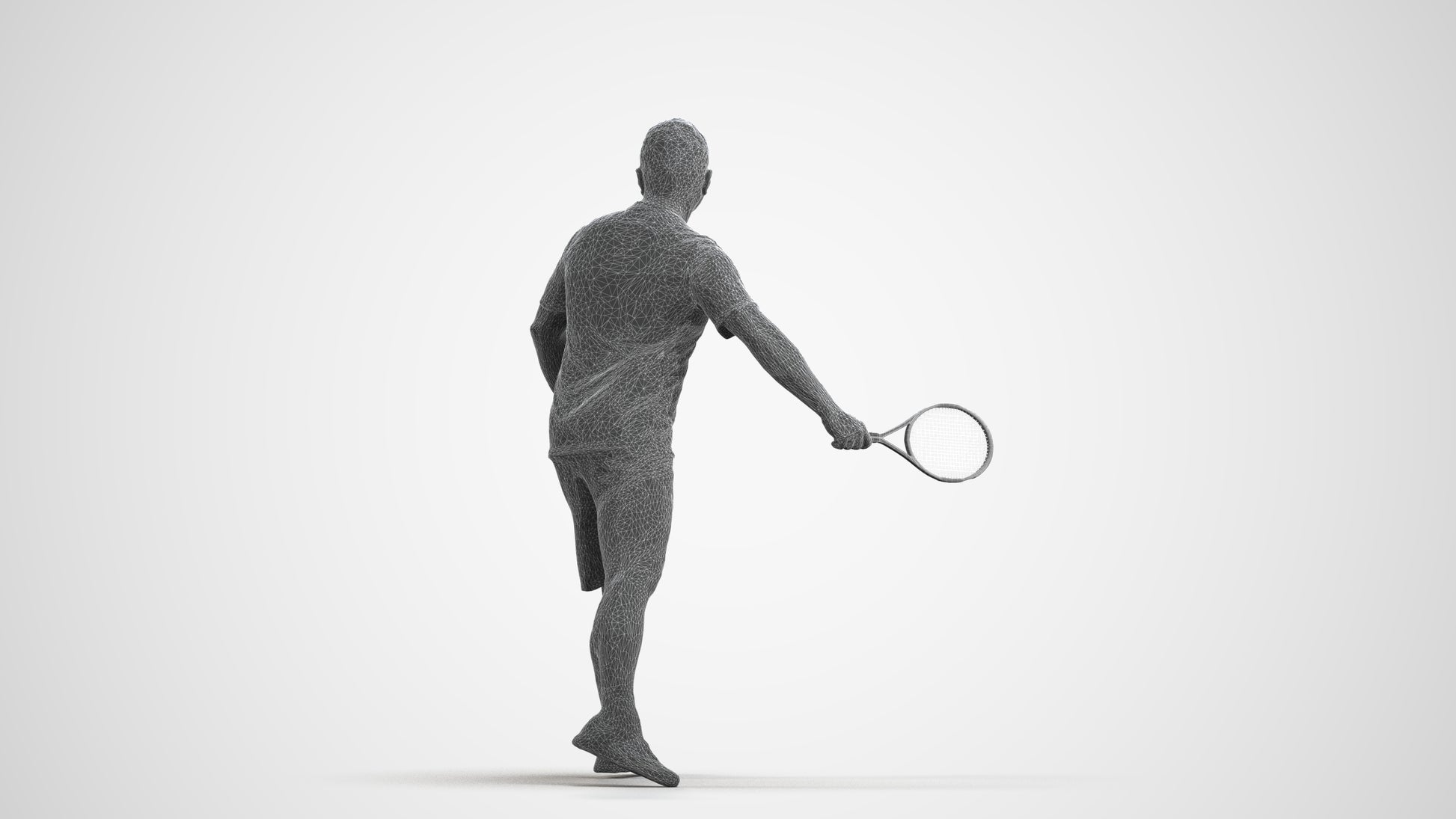 3D people model man sport, scanned human for 3ds Max rendering, wireframe front view