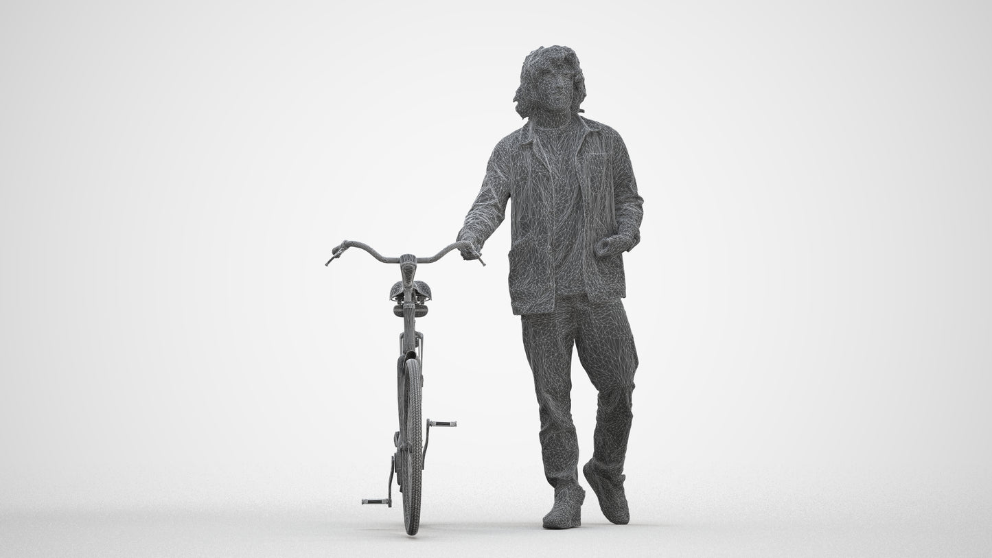 realistic 3D people man casual cycling, render-ready for V-Ray and Corona, FBX OBJ, three-quarter front view render