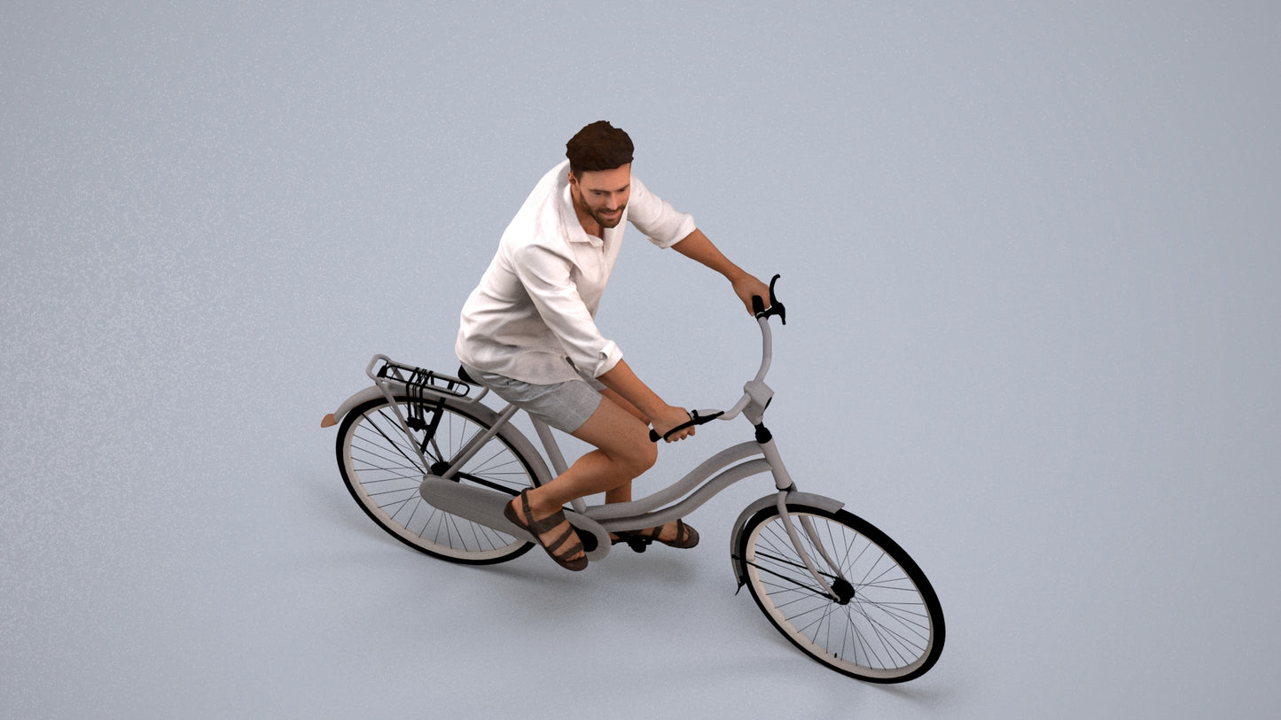 3D scanned man cycling casual, photorealistic archviz people for Enscape and SketchUp, back view render