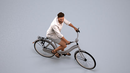 3D scanned man cycling casual, photorealistic archviz people for Enscape and SketchUp, back view render