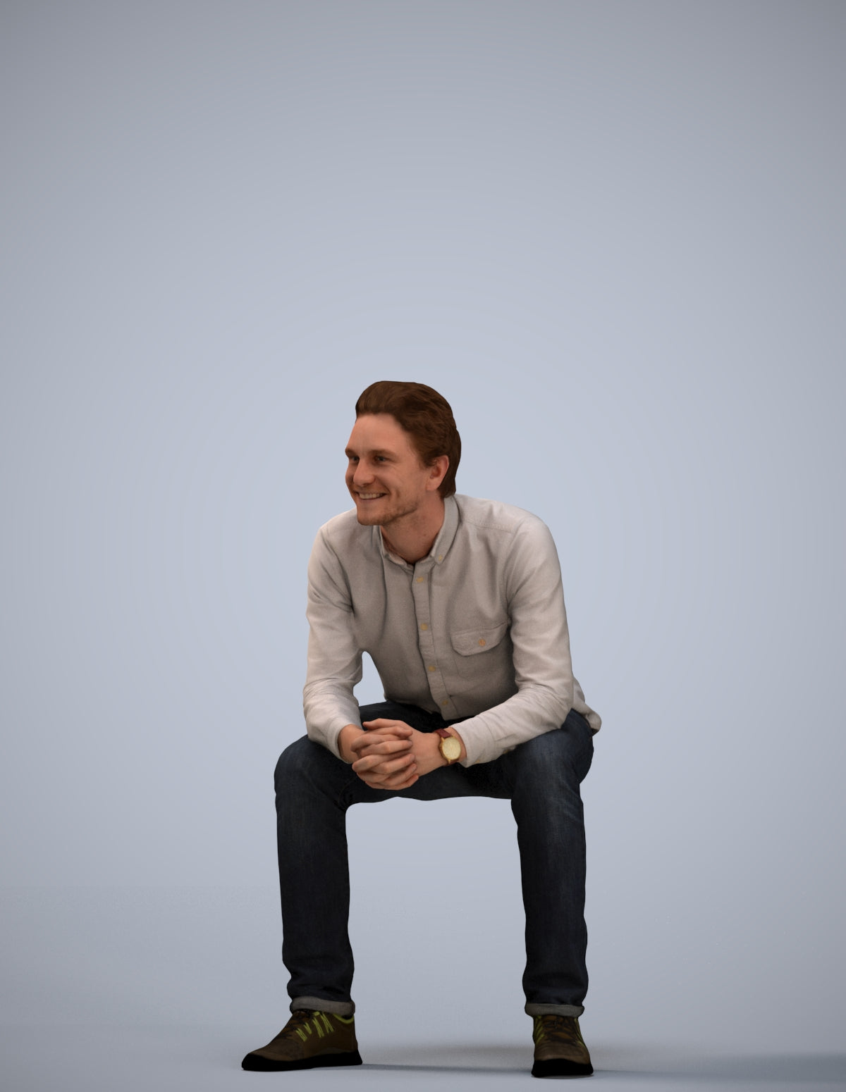 photogrammetry 3D man casual sitting, realistic human model archviz FBX