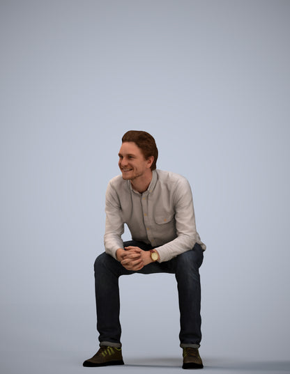 photogrammetry 3D man casual sitting, realistic human model archviz FBX
