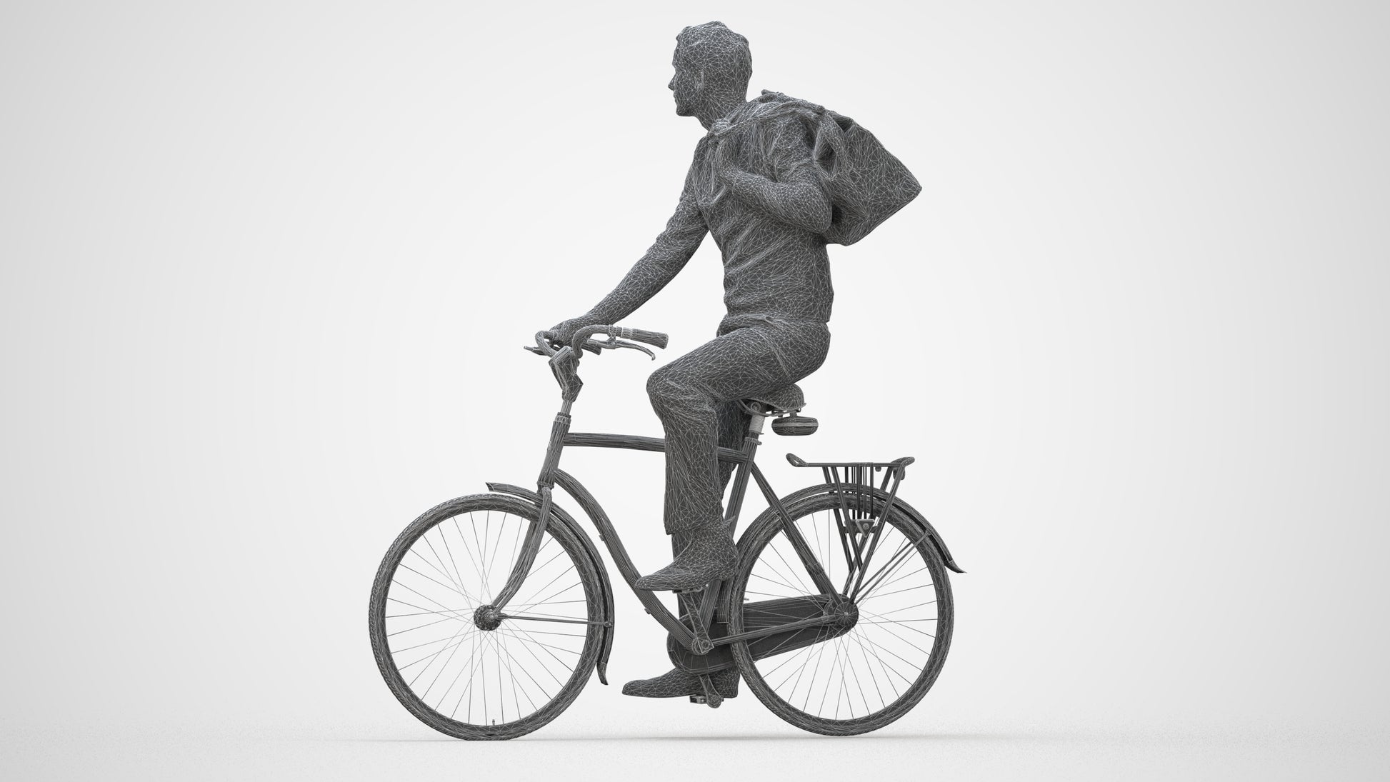 scanned 3D man casual cycling, photogrammetry people for Enscape and V-Ray, wireframe back view