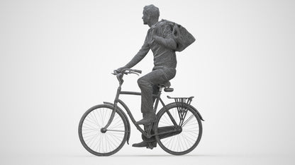 scanned 3D man casual cycling, photogrammetry people for Enscape and V-Ray, wireframe back view
