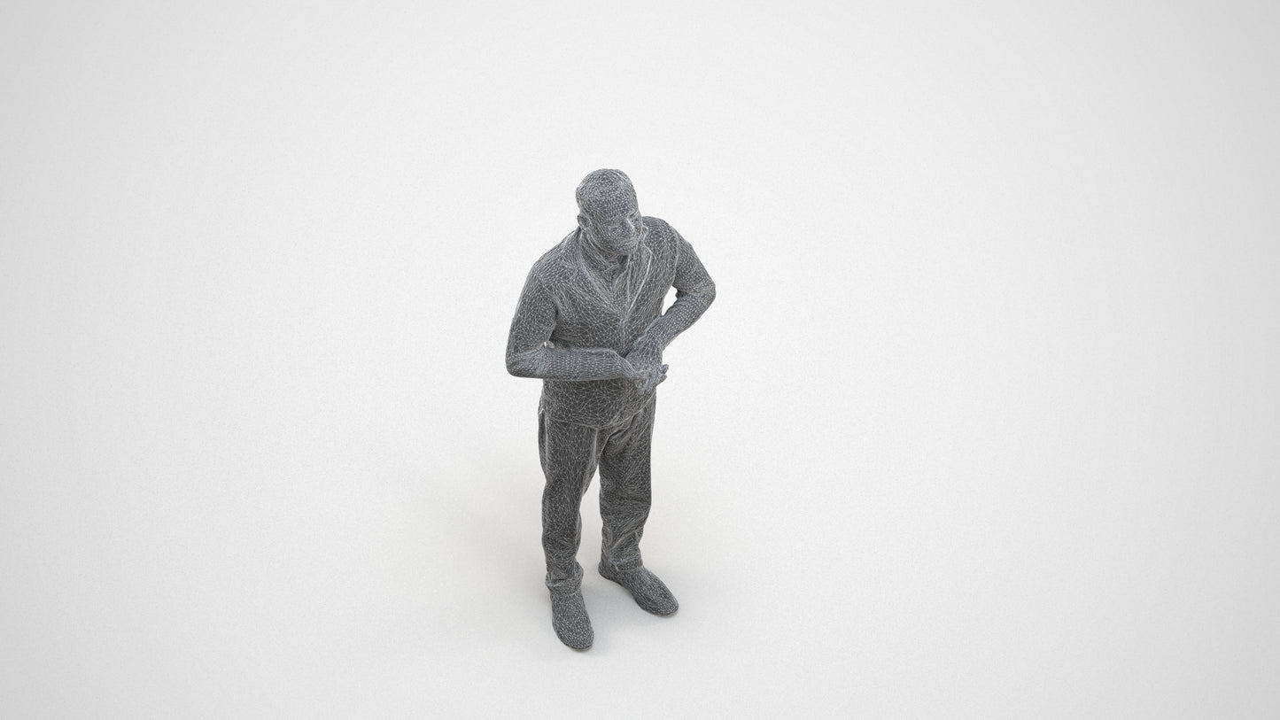 3D scanned man standing business, photorealistic archviz people for Enscape and SketchUp, wireframe three-quarter view