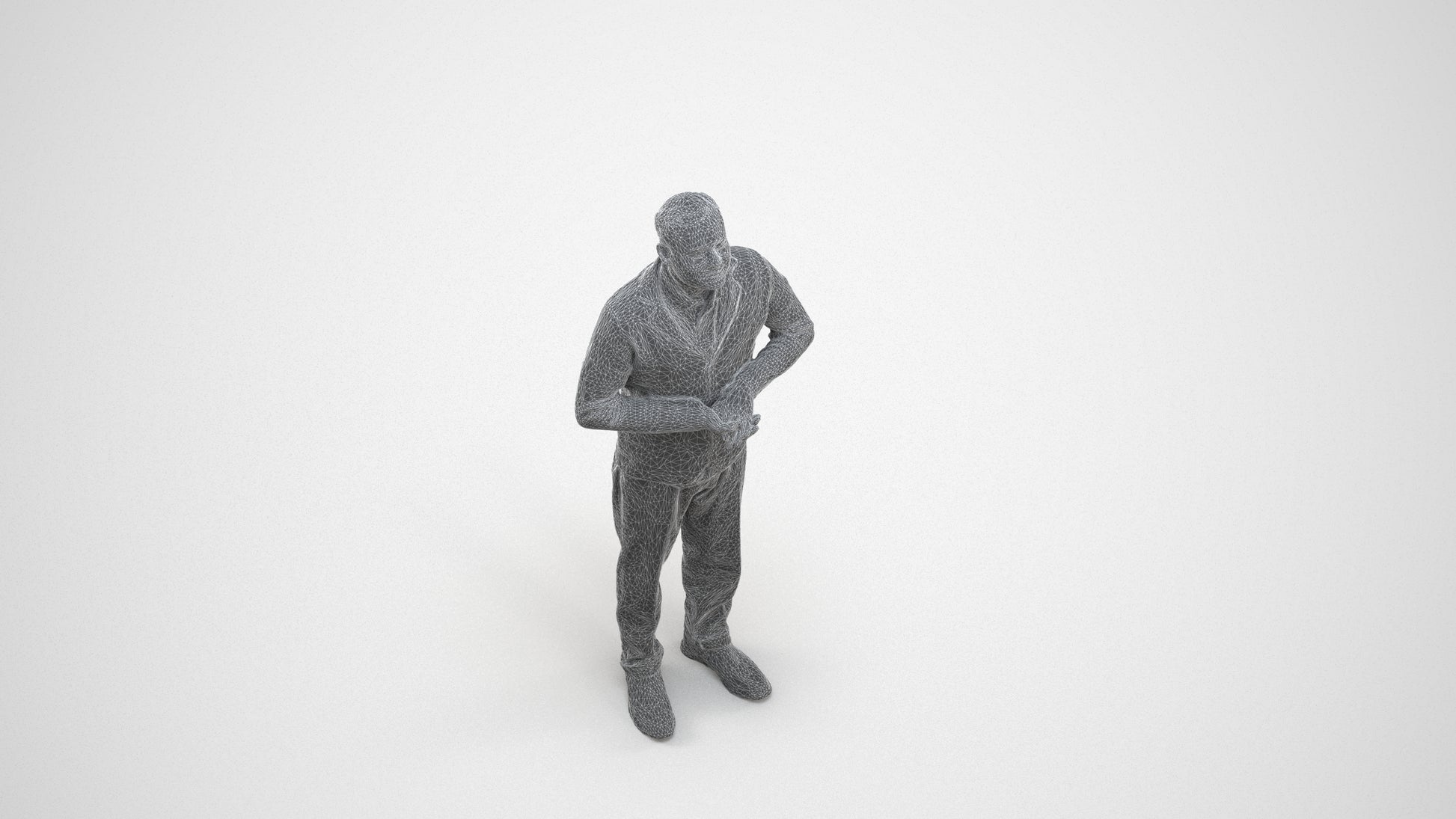 3D scanned man standing business, photorealistic archviz people for Enscape and SketchUp, wireframe three-quarter view