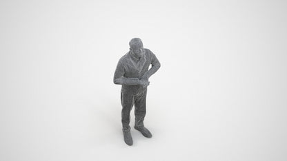 3D scanned man standing business, photorealistic archviz people for Enscape and SketchUp, wireframe three-quarter view