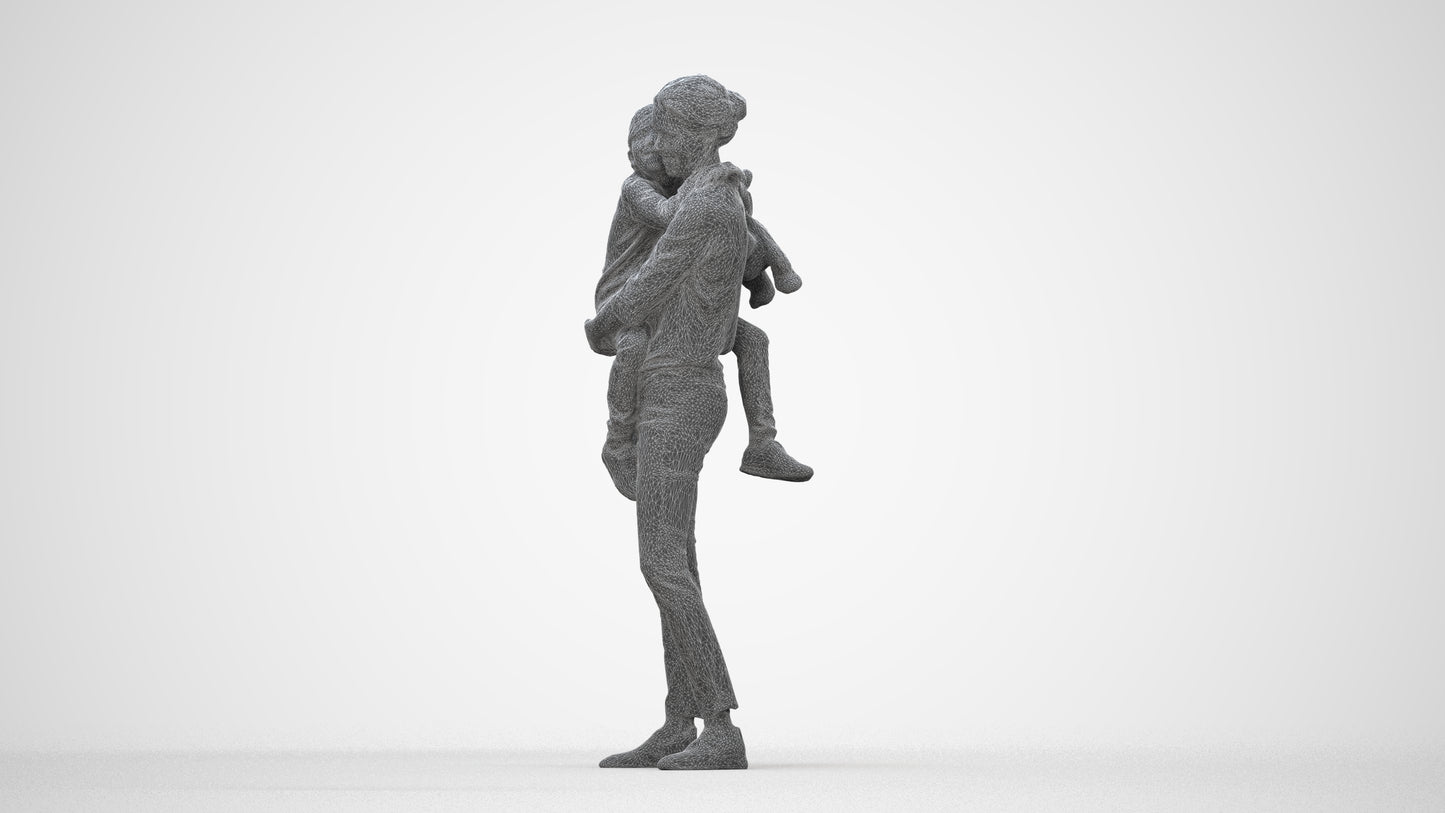 3D scanned girl kids casual, photorealistic archviz people for Enscape and SketchUp, wireframe back view