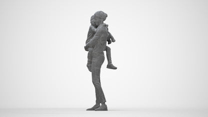 3D scanned girl kids casual, photorealistic archviz people for Enscape and SketchUp, wireframe back view