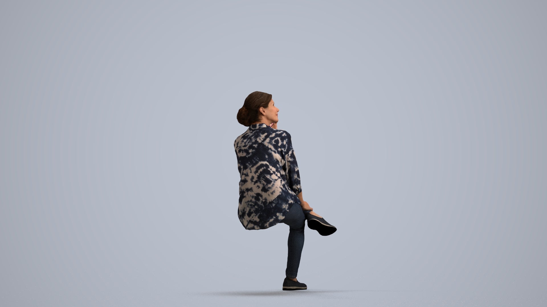 scanned 3D woman casual sitting, photogrammetry people for Enscape and V-Ray, front view render