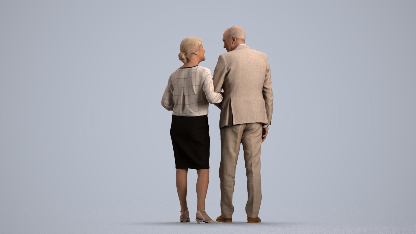 realistic 3D human senior woman business couple, archviz people FBX OBJ for Blender, front view render