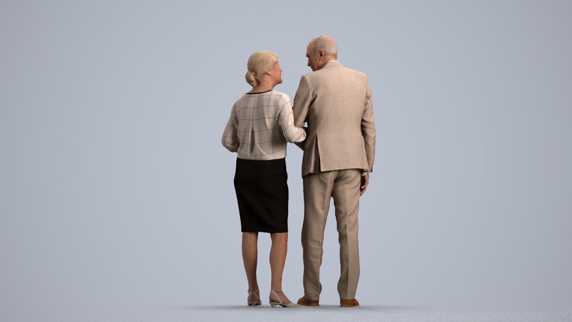 realistic 3D human senior woman business couple, archviz people FBX OBJ for Blender, front view render