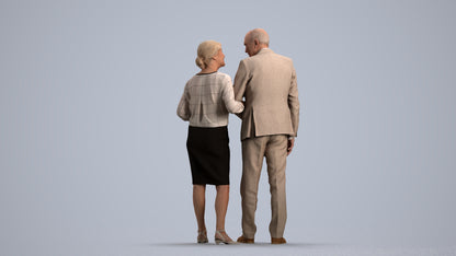 realistic 3D human senior woman business couple, archviz people FBX OBJ for Blender, front view render