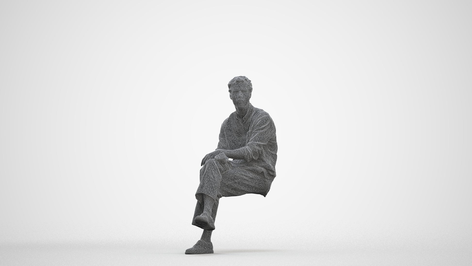 3D scanned man sitting casual, photorealistic archviz people for Enscape and SketchUp, three-quarter front view render