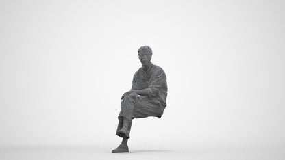 3D scanned man sitting casual, photorealistic archviz people for Enscape and SketchUp, three-quarter front view render