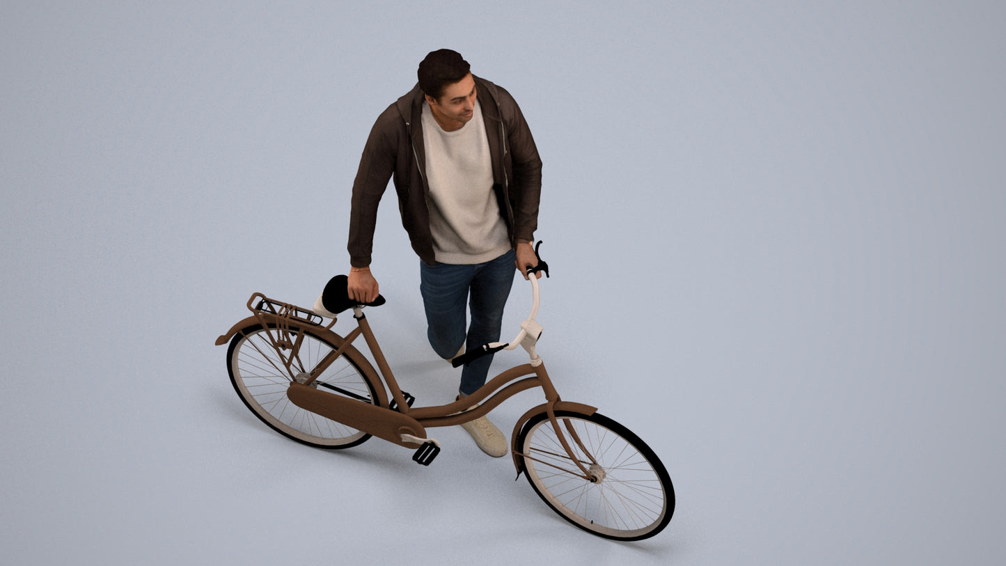 scanned 3D man casual cycling, photogrammetry people for Enscape and V-Ray, back view render