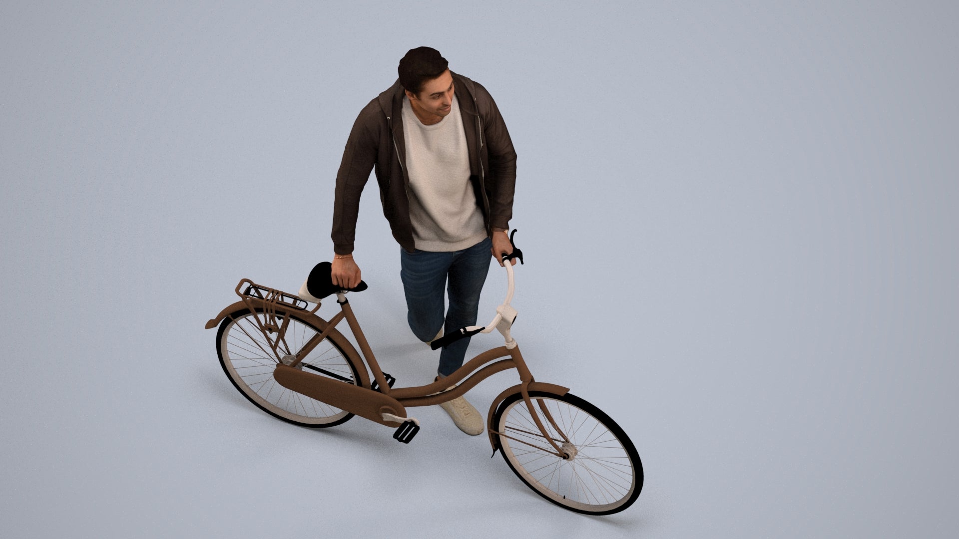 scanned 3D man casual cycling, photogrammetry people for Enscape and V-Ray, back view render