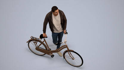 scanned 3D man casual cycling, photogrammetry people for Enscape and V-Ray, back view render