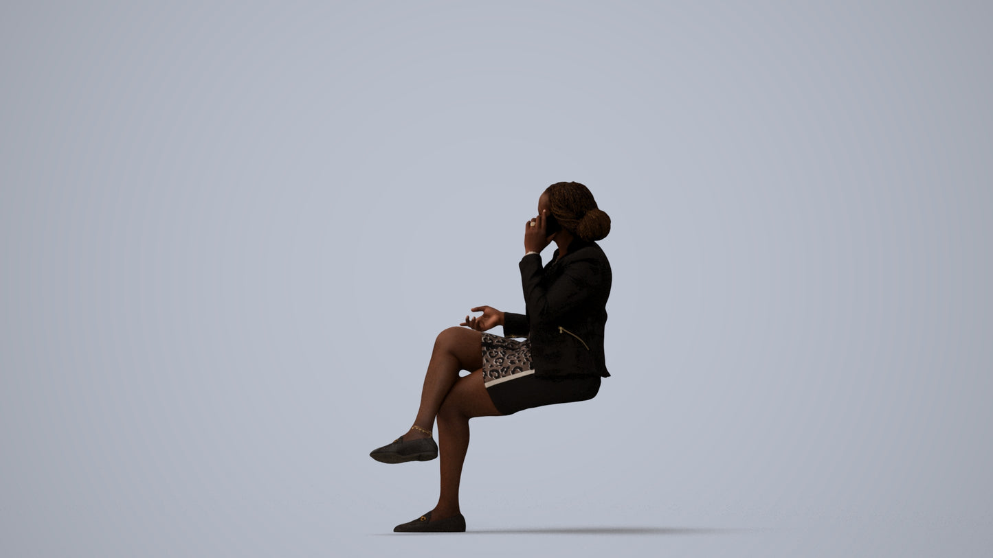 realistic 3D people woman business sitting, render-ready for V-Ray and Corona, FBX OBJ, three-quarter view render