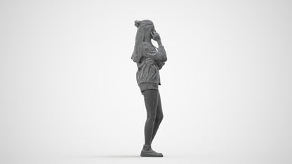 realistic 3D woman casual standing, scanned archviz people for Blender and 3ds Max, wireframe side view