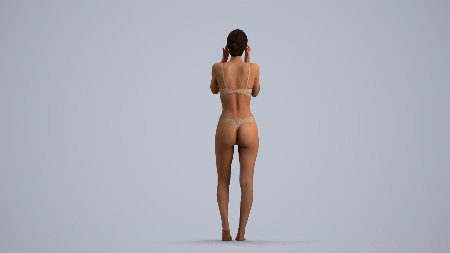 realistic 3D human woman bathroom, archviz people FBX OBJ for Blender, front view render