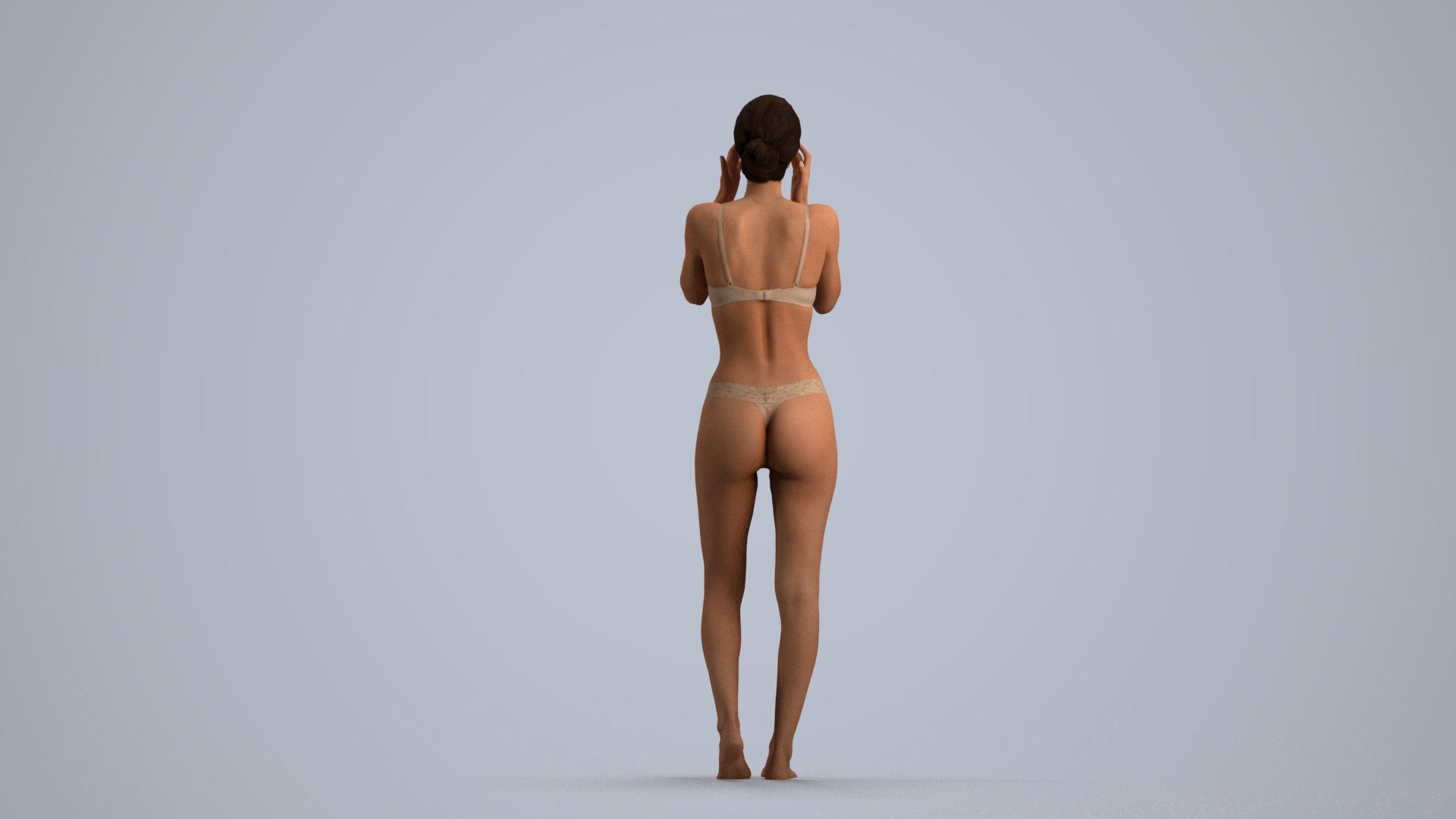 realistic 3D human woman bathroom, archviz people FBX OBJ for Blender, front view render