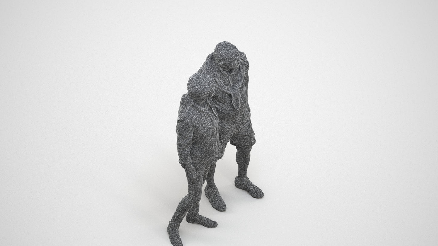 3D scanned senior woman couple casual, photorealistic archviz people for Enscape and SketchUp, wireframe three-quarter view