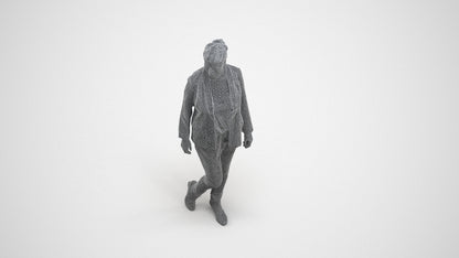 photogrammetry 3D woman business walking, realistic human model archviz FBX, wireframe three-quarter view