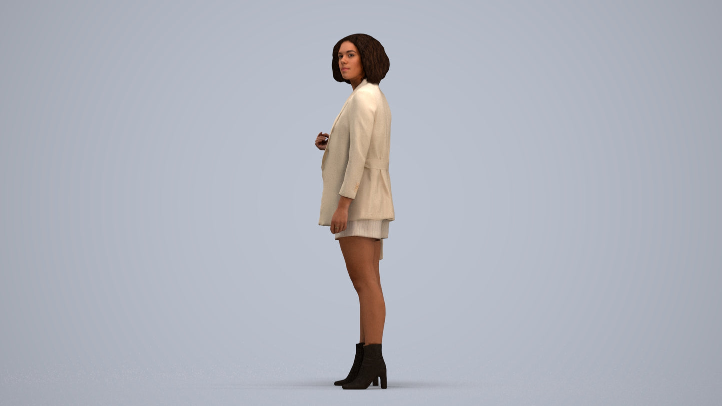 realistic 3D woman business standing, scanned archviz people for Blender and 3ds Max, standing pose render
