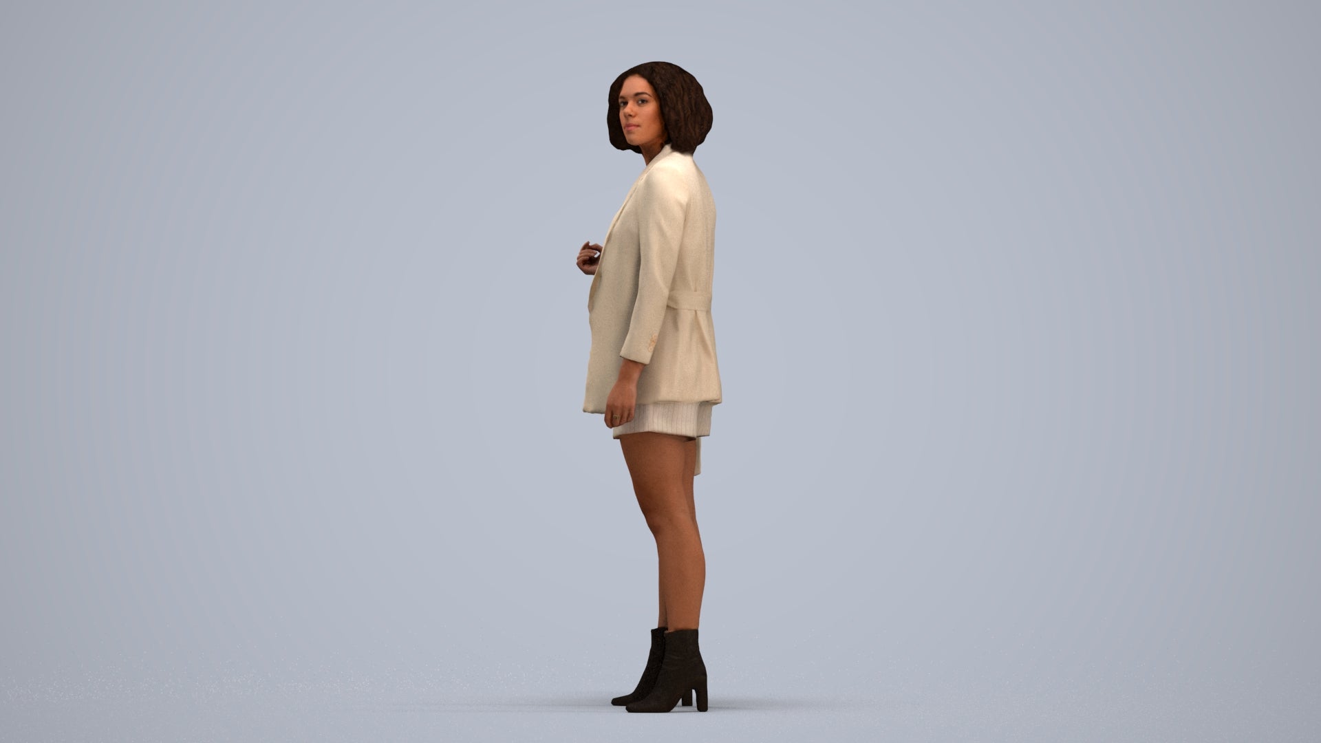 realistic 3D woman business standing, scanned archviz people for Blender and 3ds Max, standing pose render