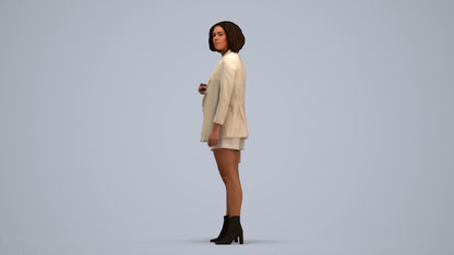 realistic 3D woman business standing, scanned archviz people for Blender and 3ds Max, standing pose render