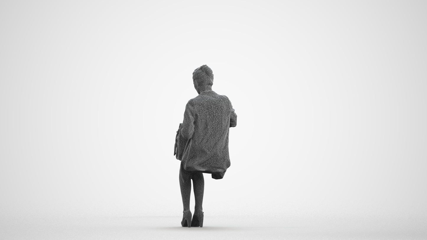 realistic 3D people woman business sitting, render-ready for V-Ray and Corona, FBX OBJ, wireframe front view