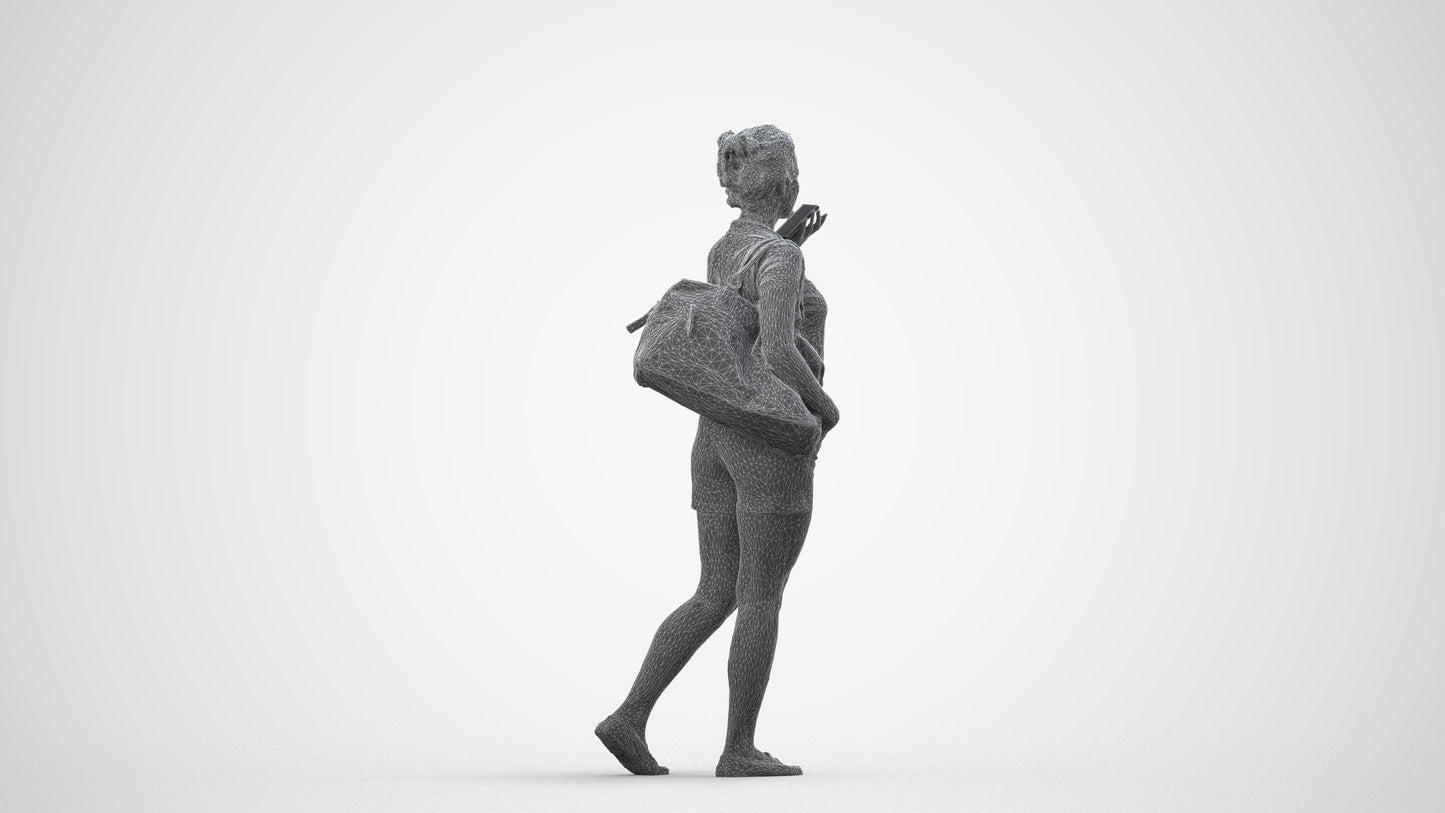 scanned 3D woman casual walking, photogrammetry people for Enscape and V-Ray, wireframe side view
