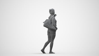 scanned 3D woman casual walking, photogrammetry people for Enscape and V-Ray, wireframe side view