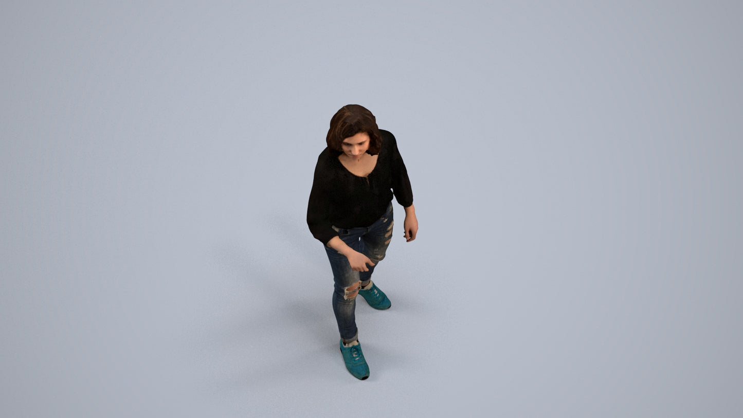 realistic 3D human woman casual mix, archviz people FBX OBJ for Blender, back view render