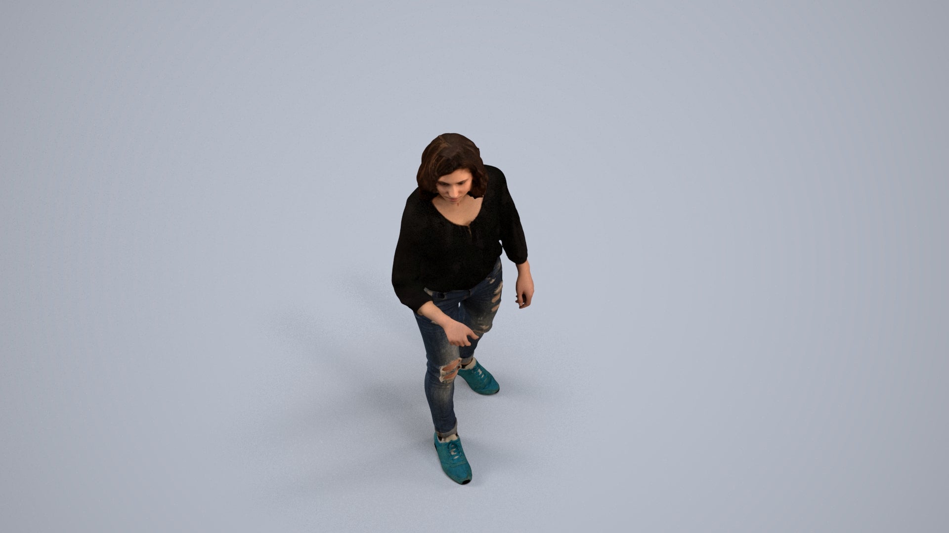 realistic 3D human woman casual mix, archviz people FBX OBJ for Blender, back view render