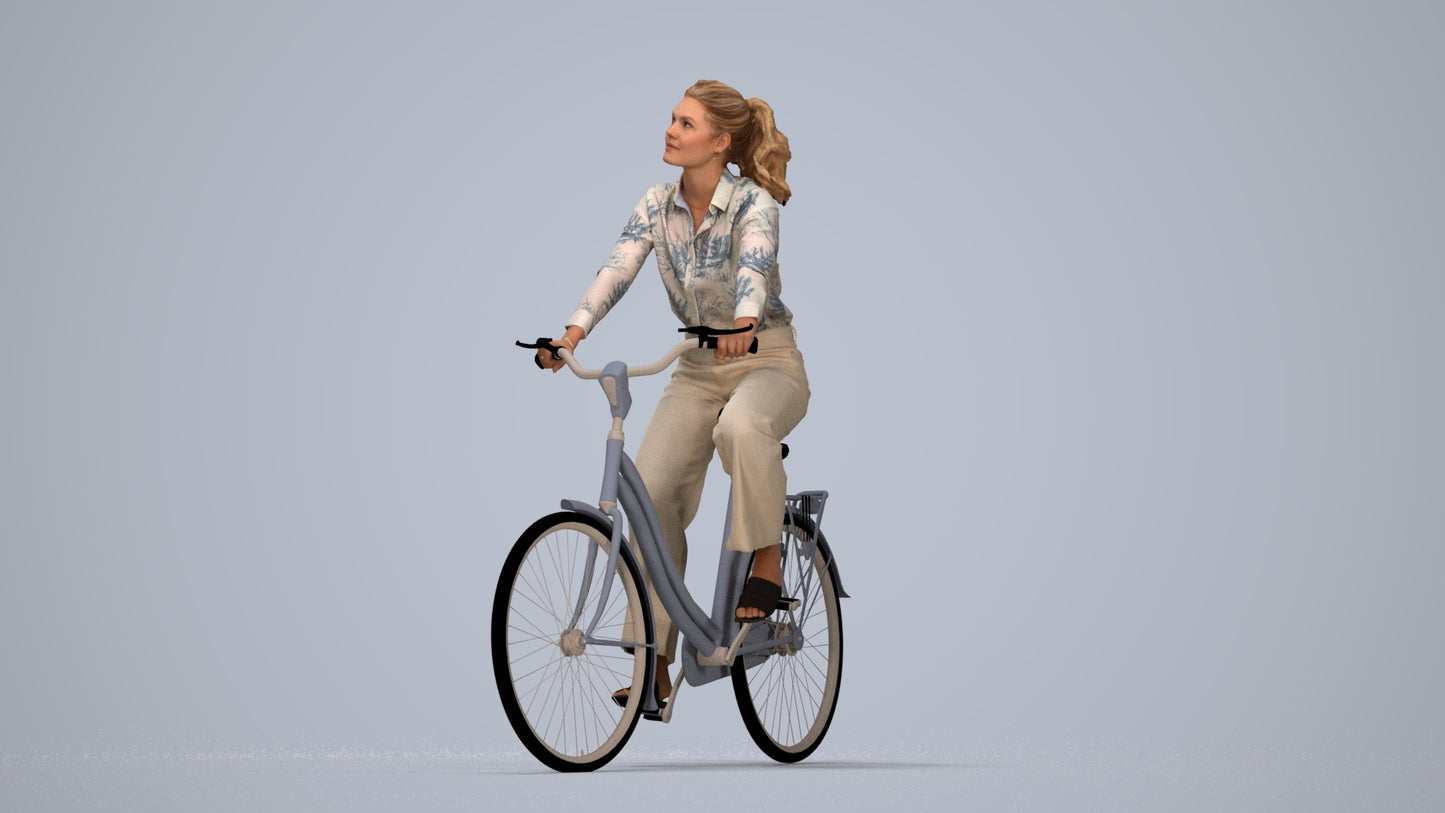 3D scanned woman cycling casual, photorealistic archviz people for Enscape and SketchUp, top-down view render